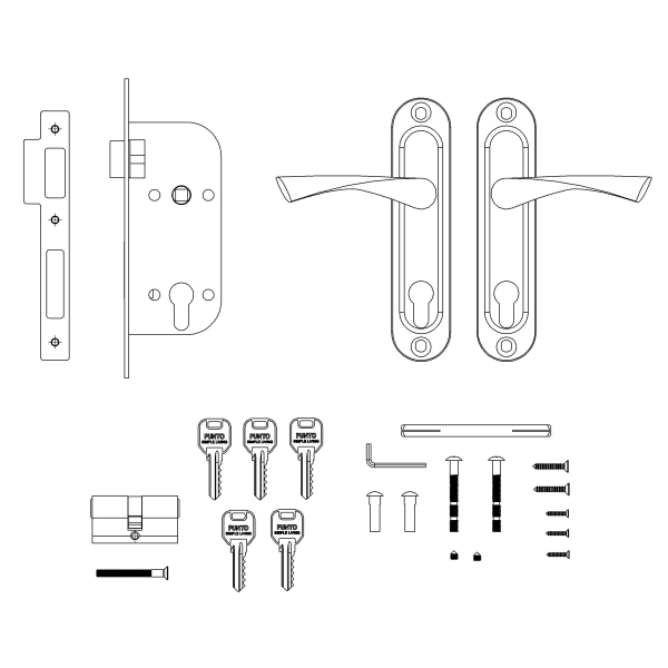 Замок Punto (Пунто) цилиндровый в комплекте с ручкой LOCKSET16.CRONA.4070-1 (KIT P16 4070 CRONA) AB бронза - Вид 2