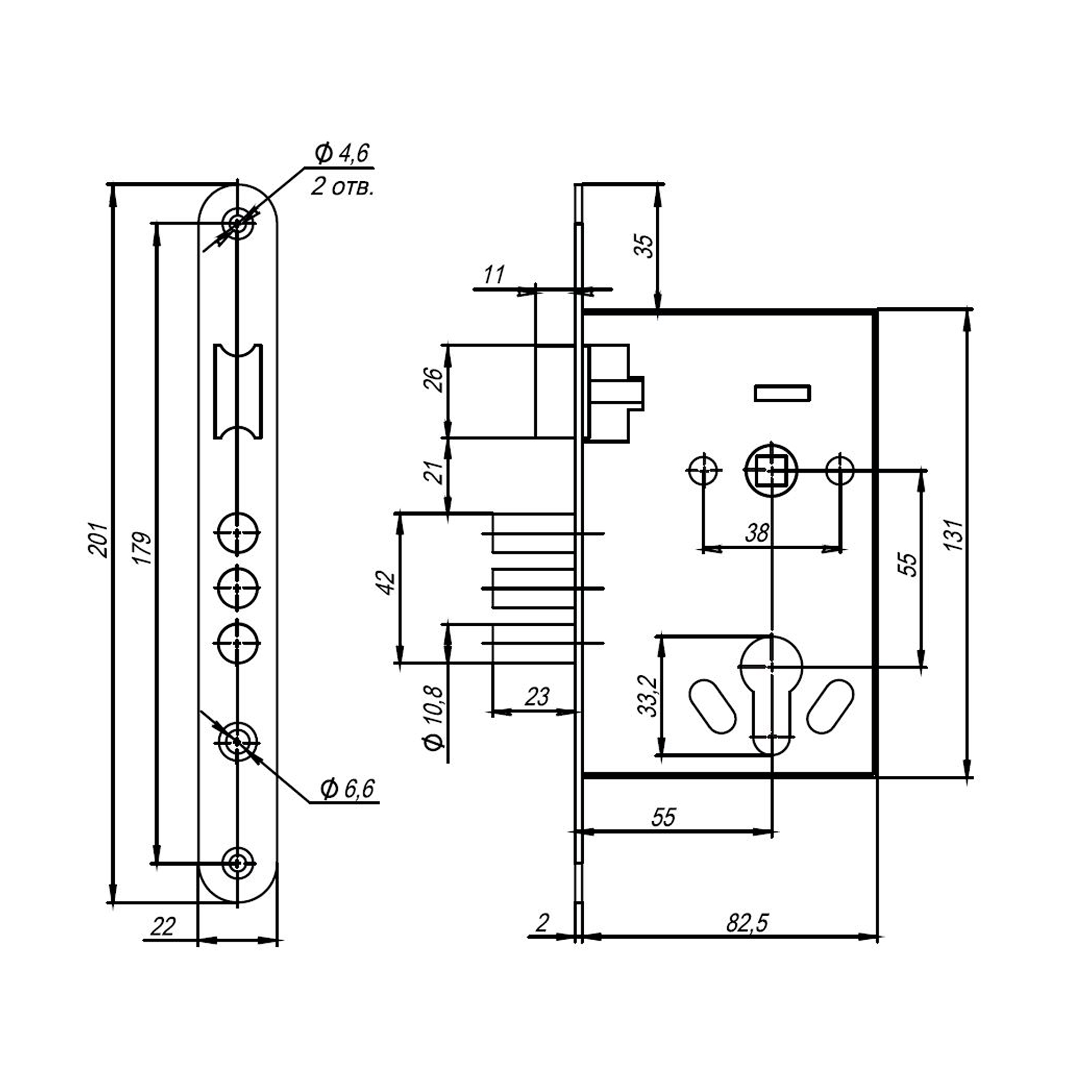 Корпус Ajax (Аякс) врезного замка с ручками на планке KIT А7-5555/3 W/B MOS - Вид 3