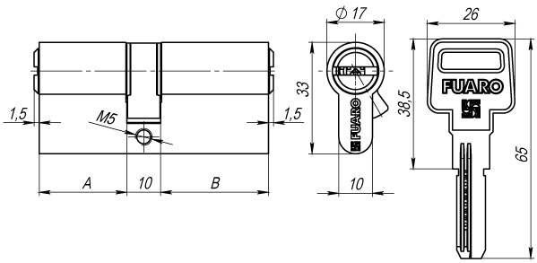 Цилиндровый Fuaro (Фуаро) механизм R600/70 mm-BL (30+10+30) CP хром 5 кл. БЛИСТЕР - Вид 2