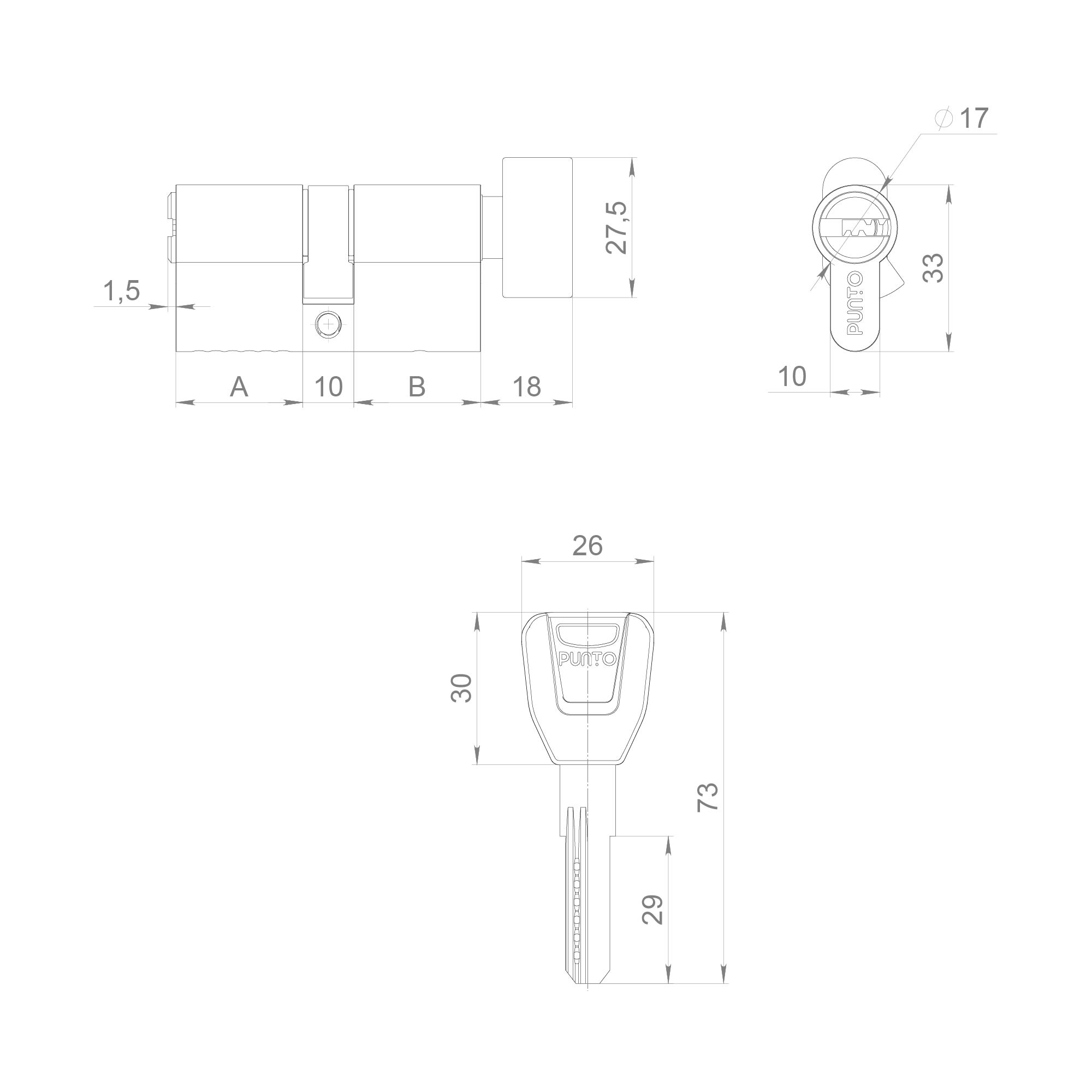 Цилиндровый Punto (Пунто) механизм (A202/60) A2002Knob60(25+10+25) с вертушкой SN никель - Вид 2