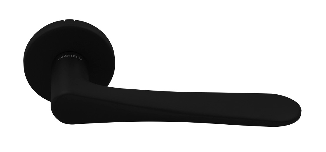 Ручка дверная AULA R5 NERO-ST на круглой розетке, цвет черный soft-touch, ЦАМ