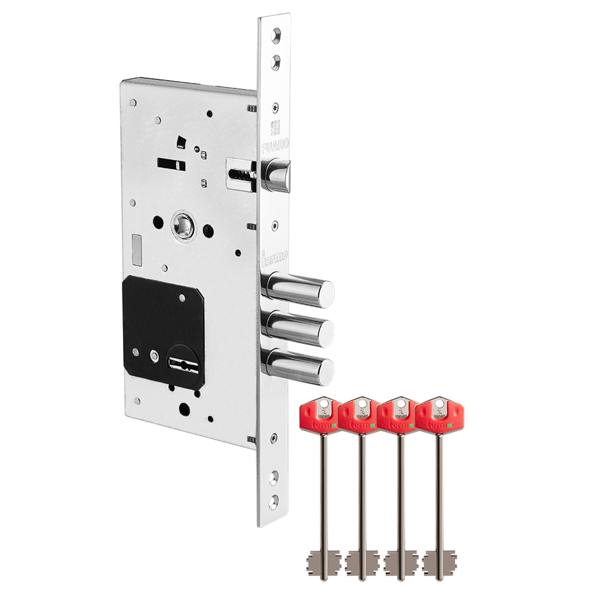 Замок Fuaro (Фуаро) врезной сувальдный TERMO MDV25/S-60.85.3R16 4 key (ключ удл. 120/75 мм)