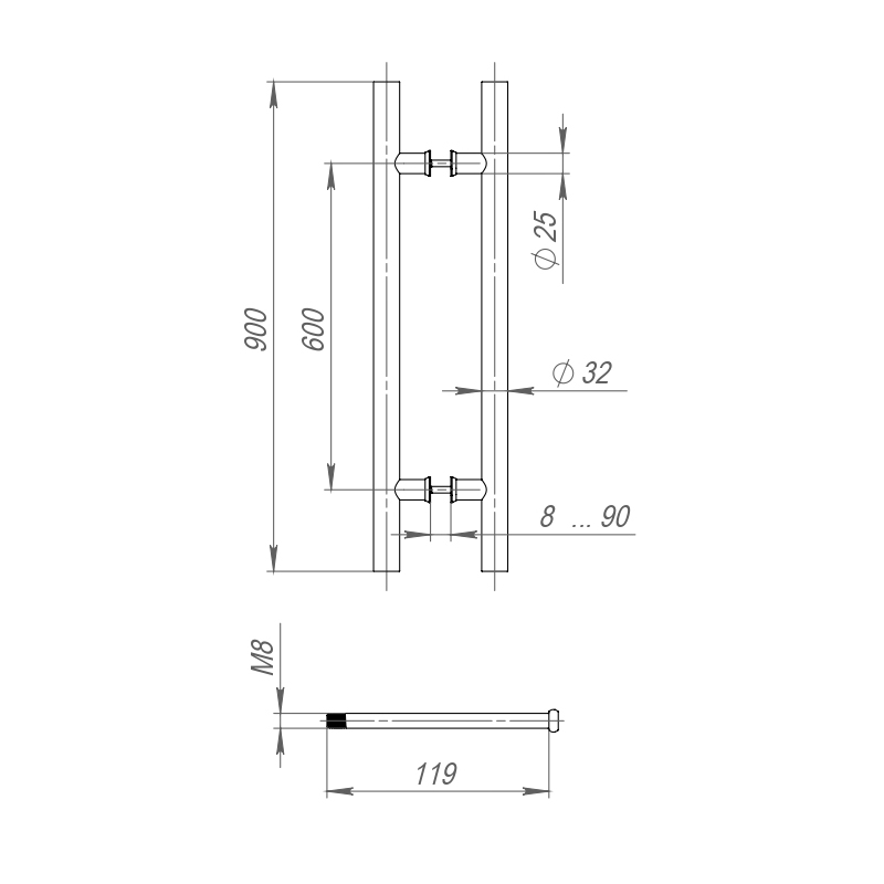 Ручка-скоба Fuaro (Фуаро) PULL.PH32/900.22 INOX 304 (PH-22-32/900-INOX) BLACK - Вид 2