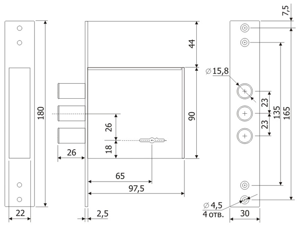 Замок Guardian (Гардиан) врезной сувальдный ЗВ 30.01, 4 кл. (длинный кл. 59 мм) /123:104:10/ - Вид 2