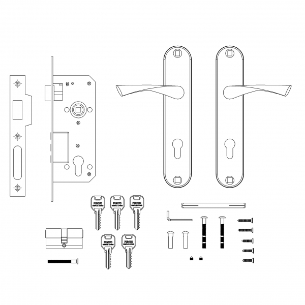 Замок Punto (Пунто) цилиндровый в комплекте с ручкой LOCKSET90.CRONA.4585-3 (KIT P90 4585/3 CRONA) SN мат.никель - Вид 2
