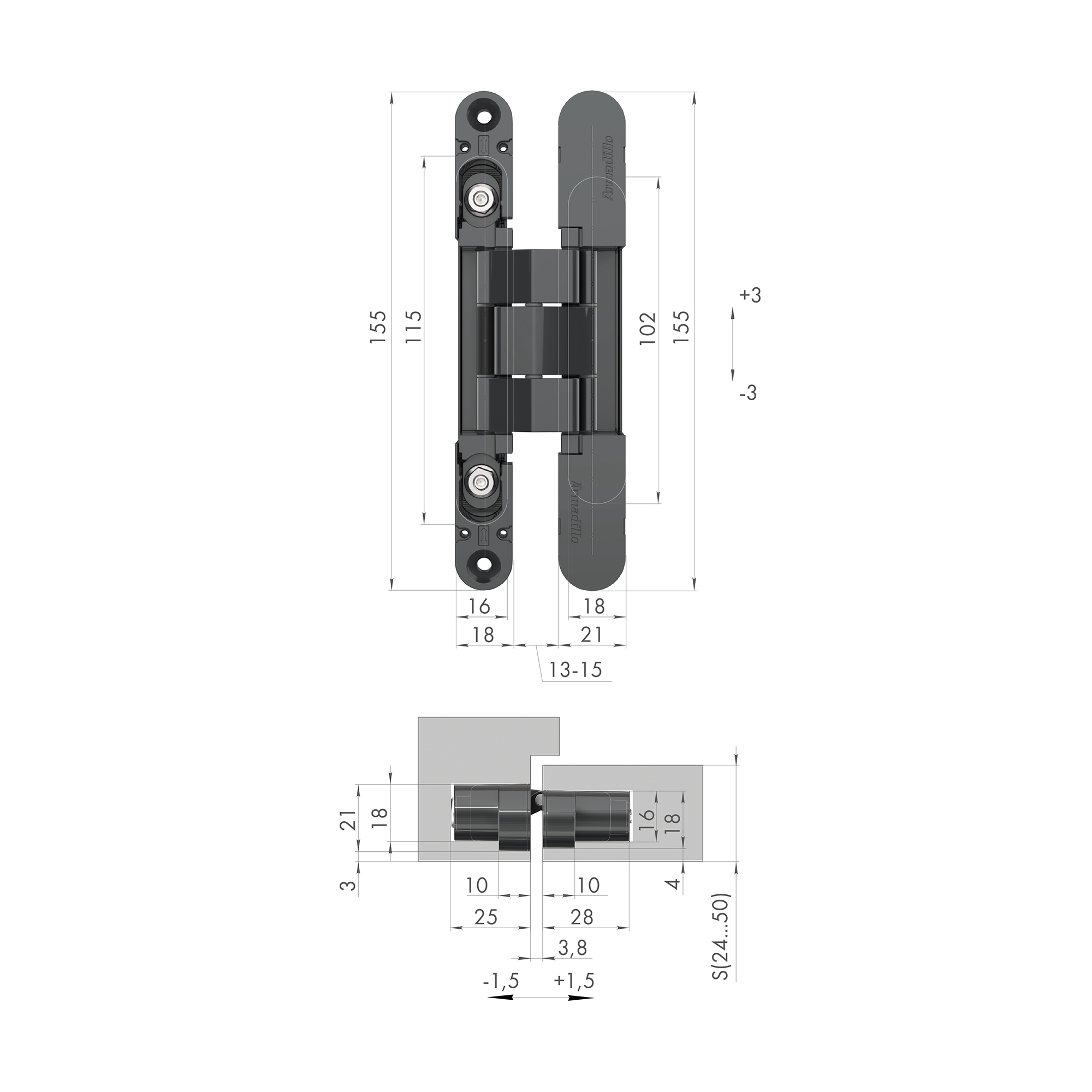Петля Armadillo (Армадилло) скрытой установки U3D2400.VPG BL черный TECH - Вид 4