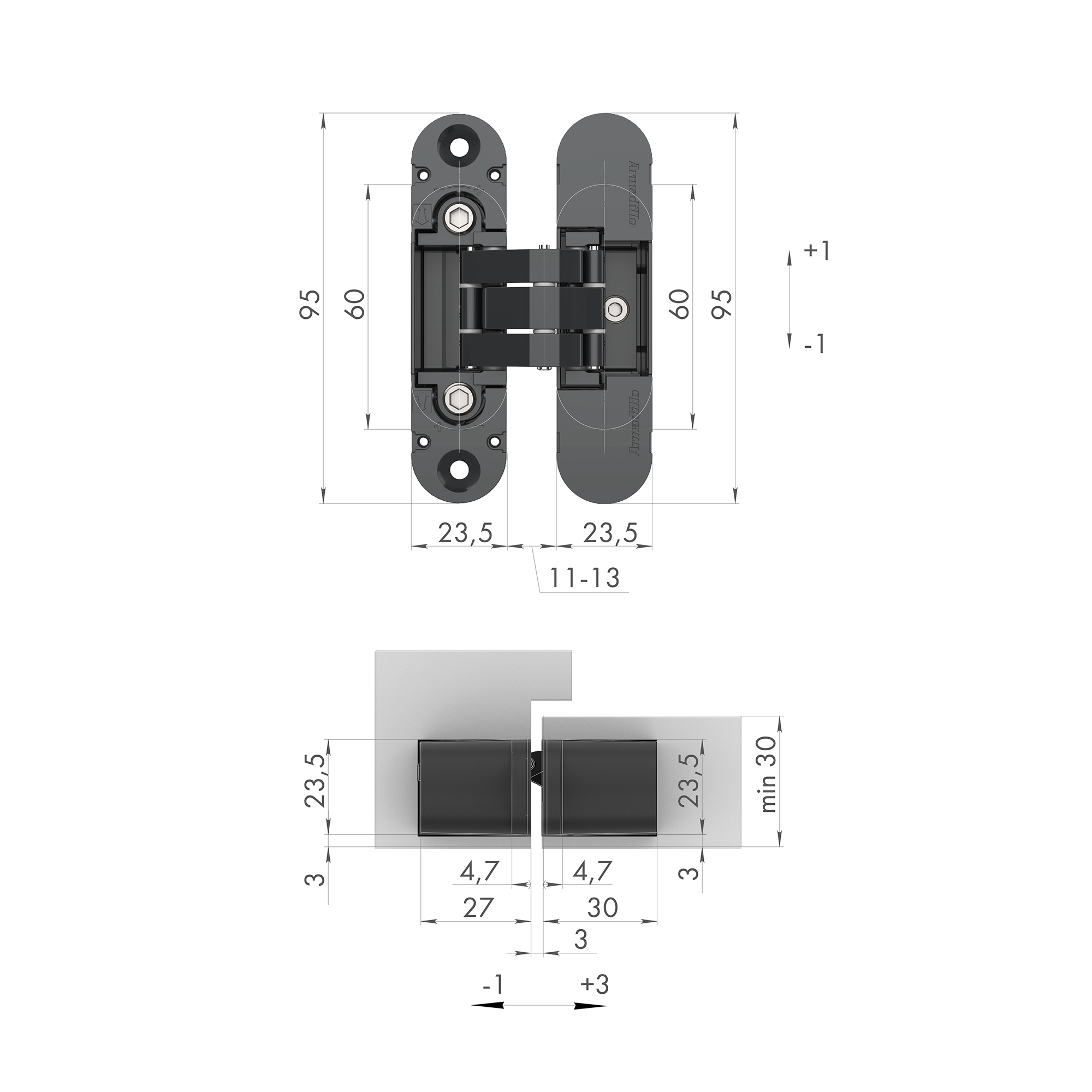 Петля Armadillo (Армадилло) скрытой установки U3D4000 SN (9540UN3D) мат. никель - Вид 5