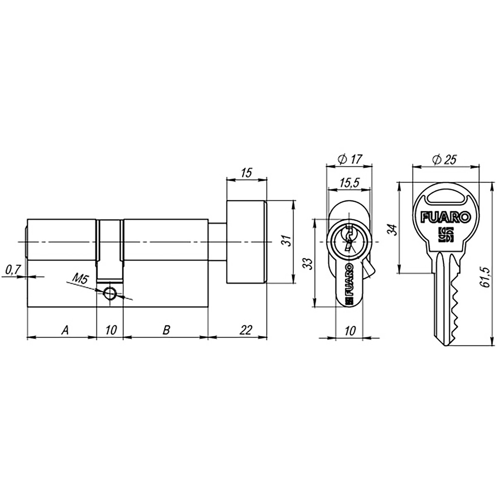 Цилиндровый Fuaro (Фуаро) механизм (R302/60) R3002Knob60(25+10+25) CP хром 5Key с вертушкой - Вид 2