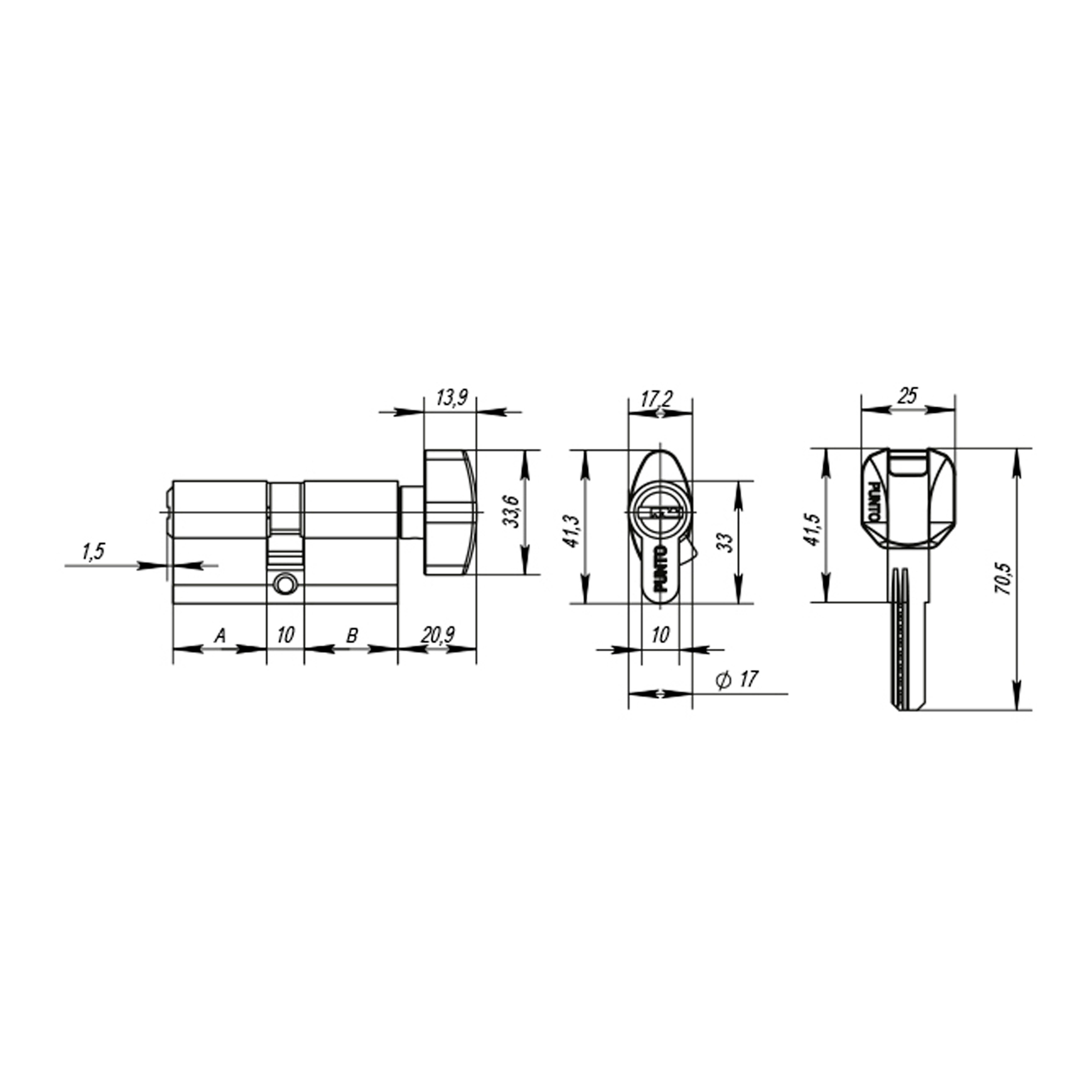 Цилиндровый Punto (Пунто) механизм MaxPro7002Knob105mm(40+10+55) SN никель 7key с вертушкой - Вид 2