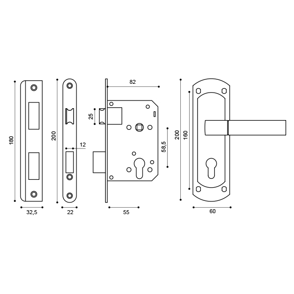 Корпус замка Punto (Пунто) с ручкой LOCKSET25.ORION.5558-1 (KIT P25 5558 ORION) AB бронза - Вид 2