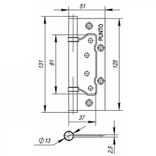 Петля Punto (Пунто) универсальная без врезки IN5200W GR (200-2B 125x2,5) графит - Вид 2