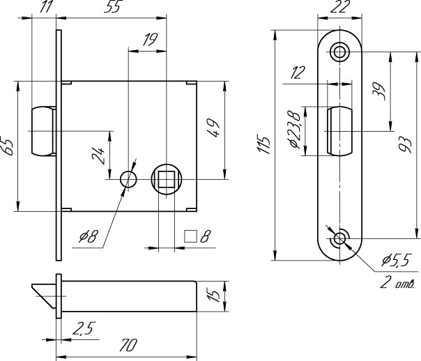 ЗЩ1-3 Mettem (Меттэм) (Защелка ЗЩ-1 (б/ручек)) правая - Вид 2