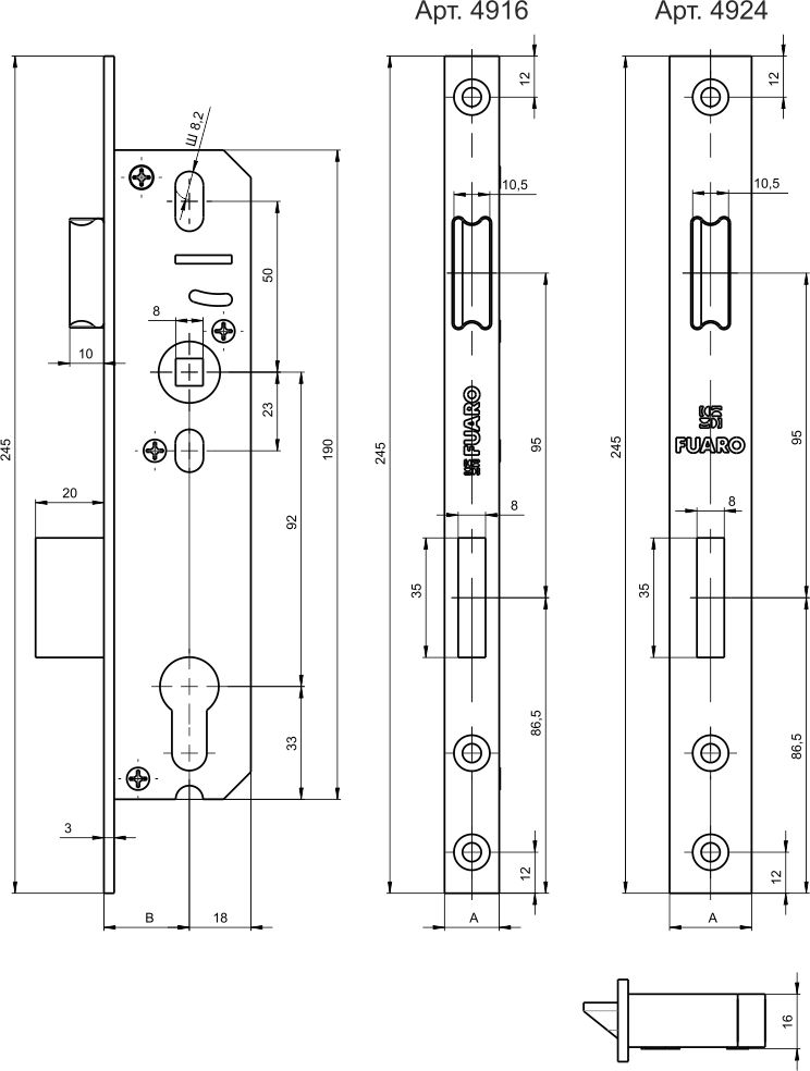 Корпус Fuaro (Фуаро) узкопрофильного замка с защелкой PROF4916-25/92 CP хром - Вид 2