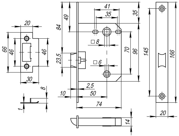 Защелка Fuaro (Фуаро) врезная PLASTP72-50 (P72-50) GP латунь - Вид 2