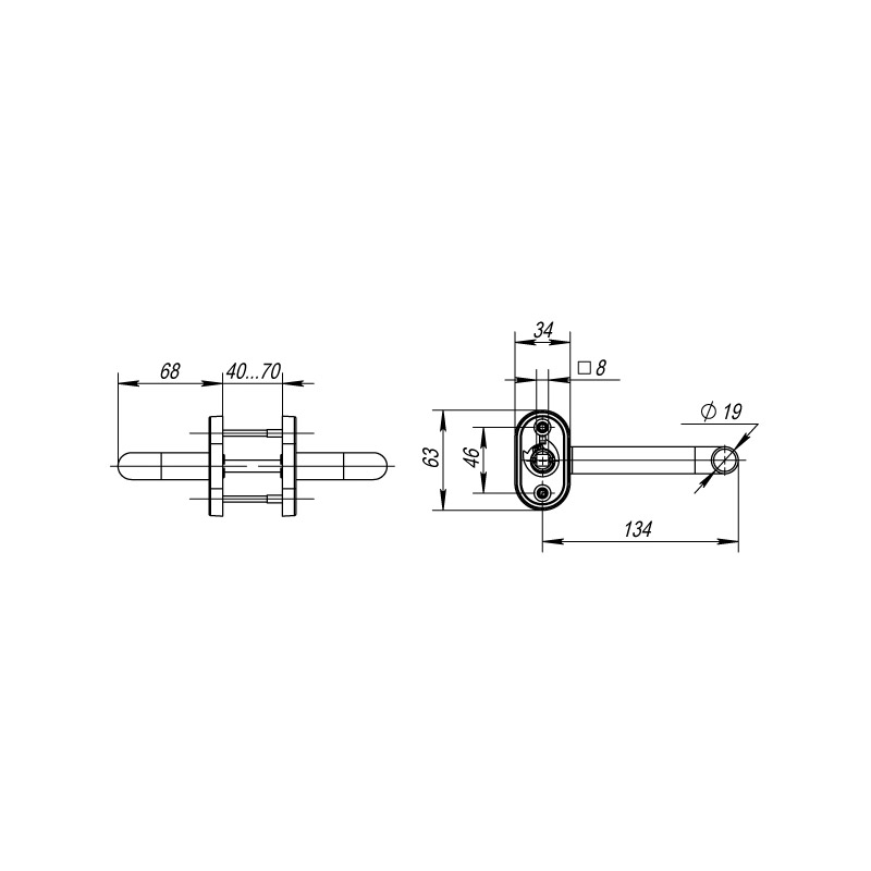 Ручка Fuaro (Фуаро) раздельная R.DSS304-0203P/19 (квадрат 8х110 мм) INOX 304 (овальное основание) - Вид 3
