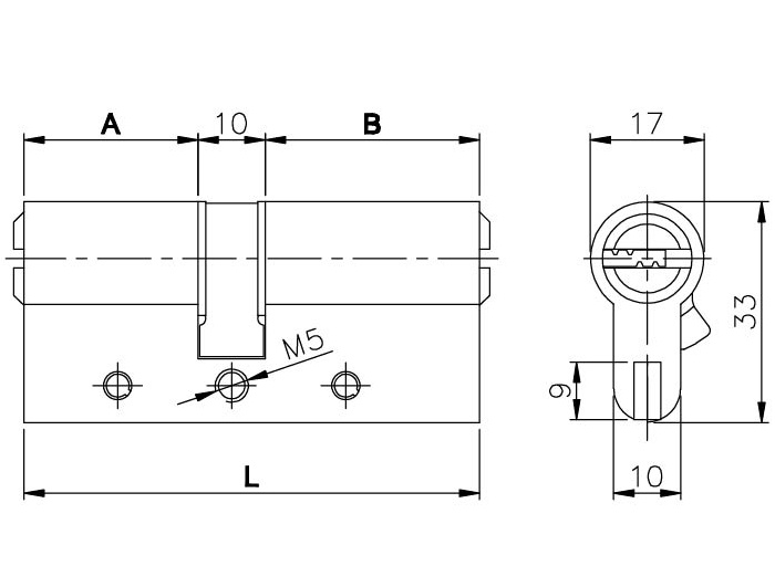 Цилиндровый Kale kilit (Кале килит) механизм 164 DBN-E/80 (30+10+40) mm латунь 5 кл. - Вид 2