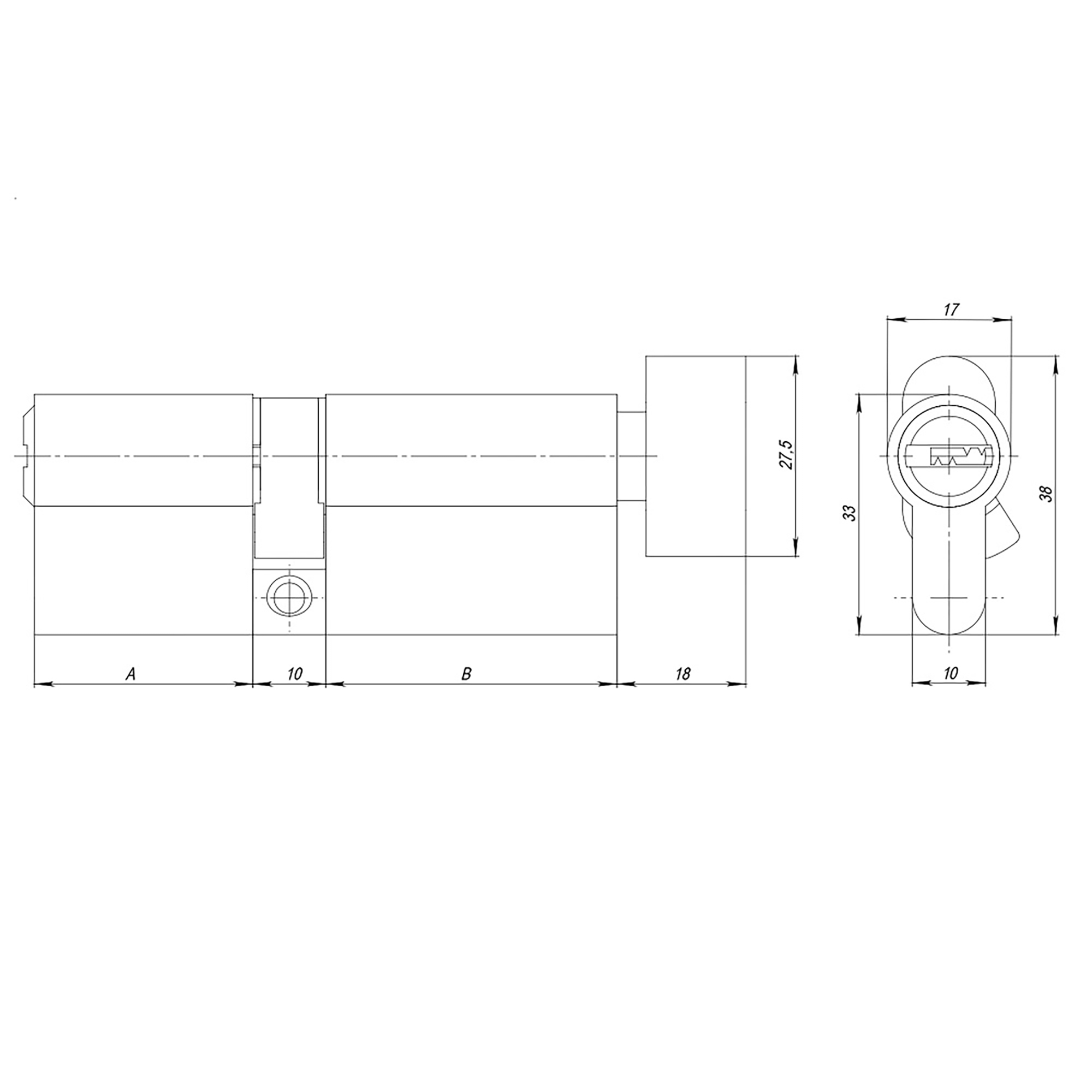 Цилиндровый Ajax (Аякс) механизм (AZ202/60) AZ2002Knob60 (25+10+25) CP хром - Вид 2