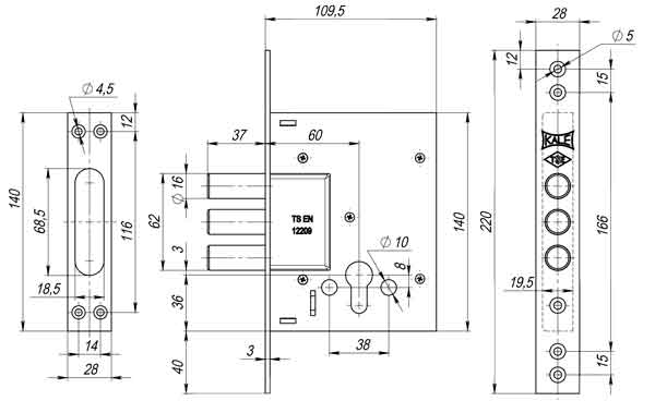 Корпус Kale kilit (Кале килит) врезного цилиндрового замка 257 w/b (тех. комплектация) - Вид 2