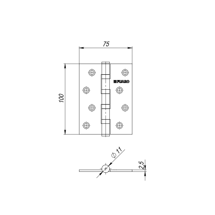 Петля Fuaro (Фуаро) универсальная IN4400U-BL АС (4BB/BL 100x75x2,5) медь БЛИСТЕР - Вид 2