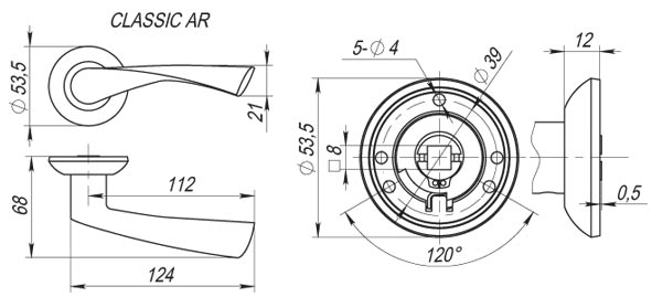 Ручка Fuaro (Фуаро) раздельная R.AR54.CLASSIC (CLASSIC AR) 140mm SN/CP-3 матовый никель/хром - Вид 2