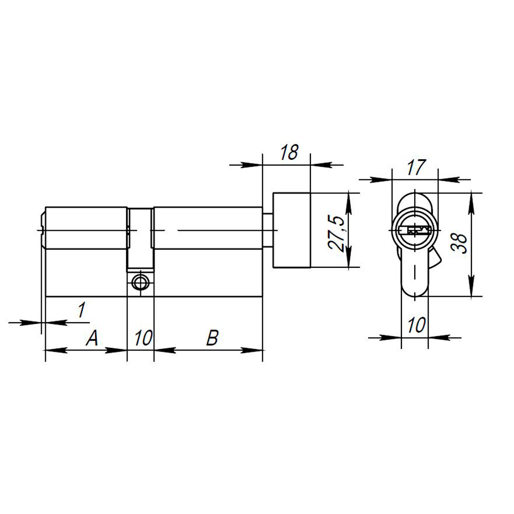 Цилиндровый Ajax (Аякс) механизм (AX202/100) AX2002Knob100 (40+10+50) CP хром с вертушкой - Вид 2