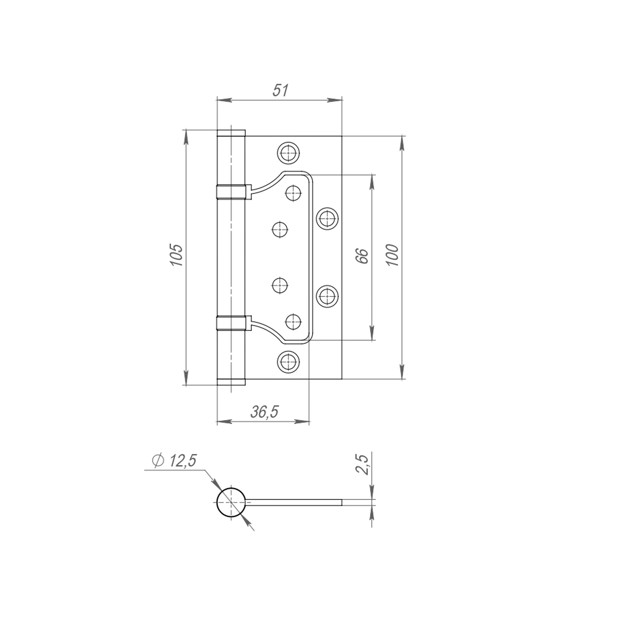 Петля Fuaro (Фуаро) из нержавейки универсальная без врезки IN4500W INOX 304 (500-2BB 100x2,5) - Вид 2