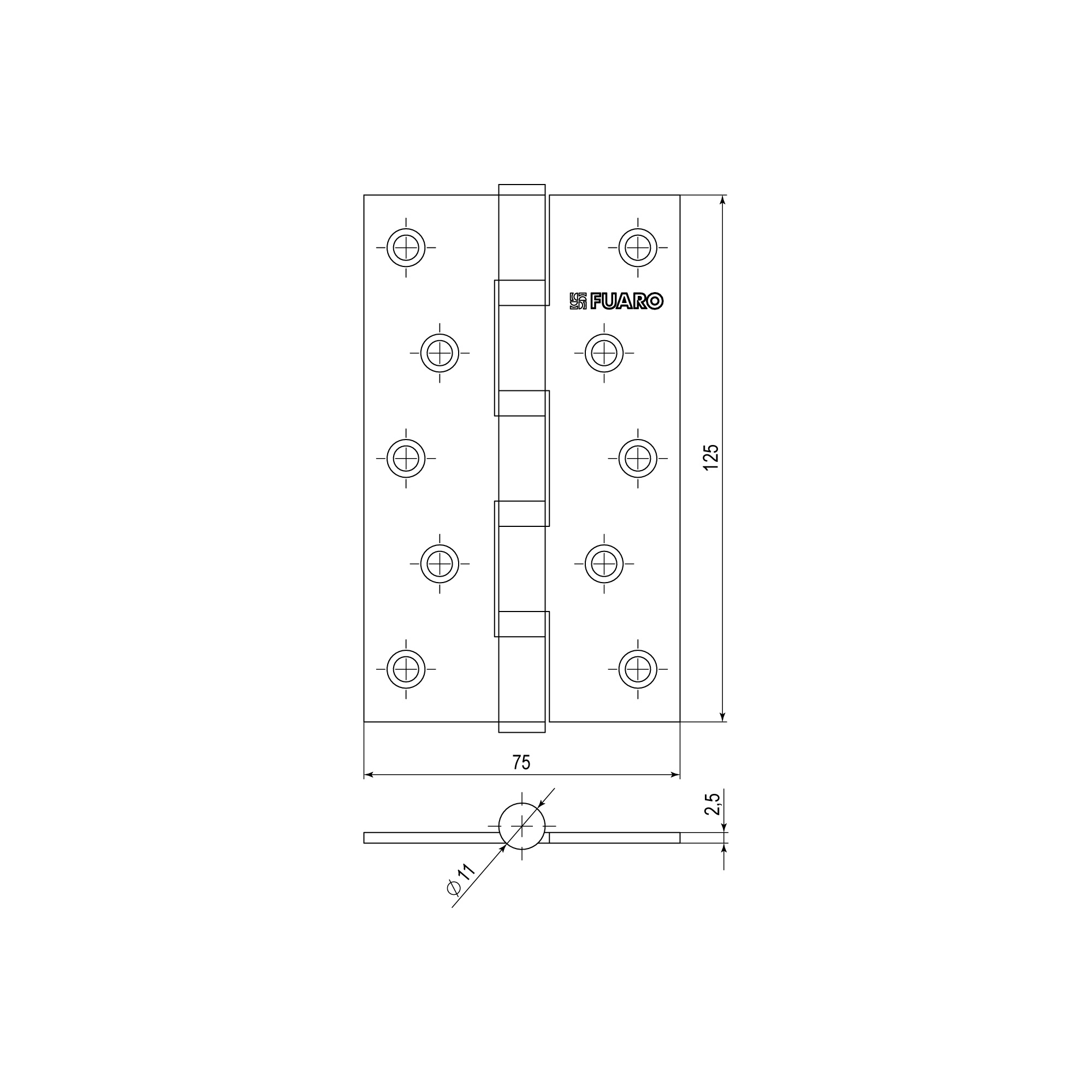 Петля Fuaro (Фуаро) универсальная IN5400U-BL PB (4BB/BL 125x75x2,5) латунь БЛИСТЕР - Вид 2