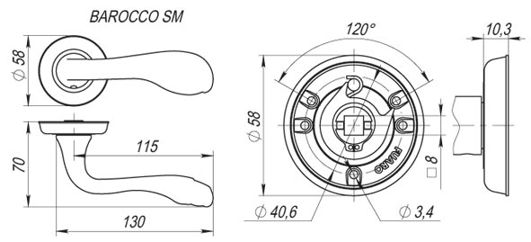 Ручка Fuaro (Фуаро) раздельная R.SM58.BAROCCO (BAROCCO SM) GOLD-24 золото 24К - Вид 2