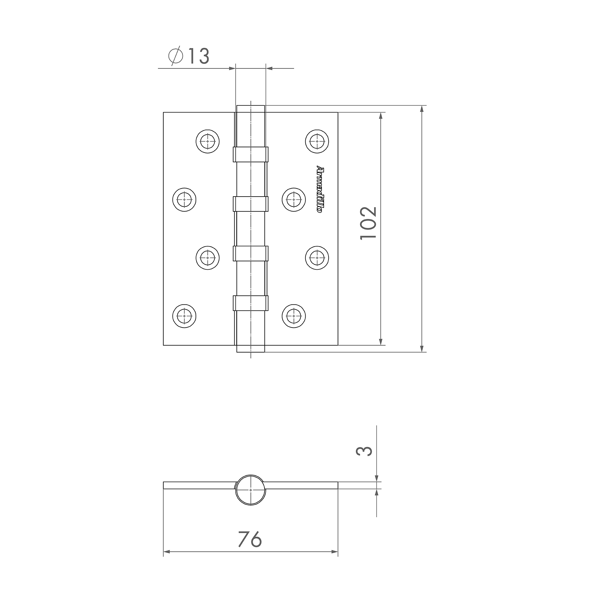 Петля Armadillo (Армадилло) универсальная IN4500UC-BL SN 102x76x3 INOX304 матовый никель БЛИСТЕР - Вид 2