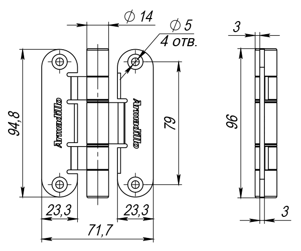 Петля Armadillo (Армадилло) универсальная OPTIMUM Mini AB Бронза - Вид 2