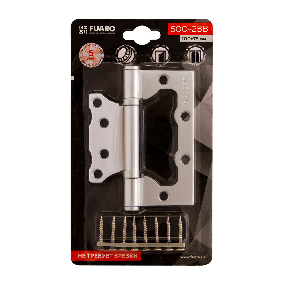 Петля Fuaro (Фуаро) универсальная без врезки IN4500W-BL PC (500-2BB/BL 100x2,5) перламутровый хром БЛИСТЕР - Вид 2