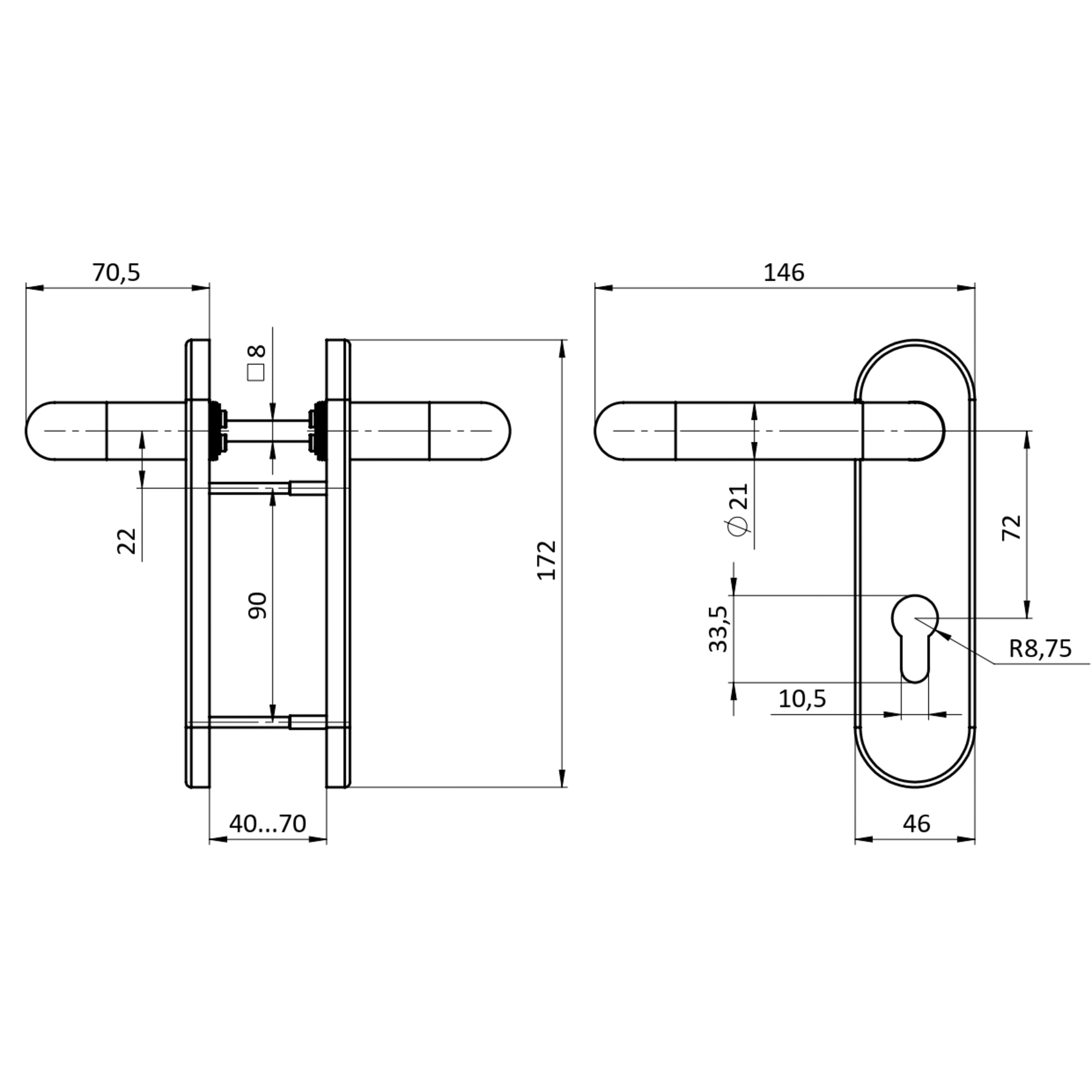 Ручка Fuaro (Фуаро) дверная FP.DH172.0433 NE (B2B) (8x120) с пружиной BL-24 черный - Вид 2