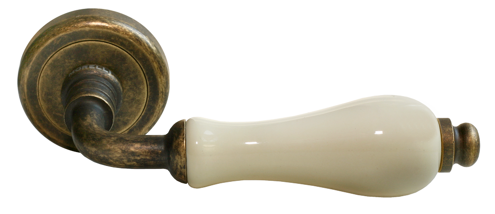 Ручка дверная CERAMICA R4 OBR/CHAMP раздельная на круглой розетке, цвет бронза/шампань, латунь