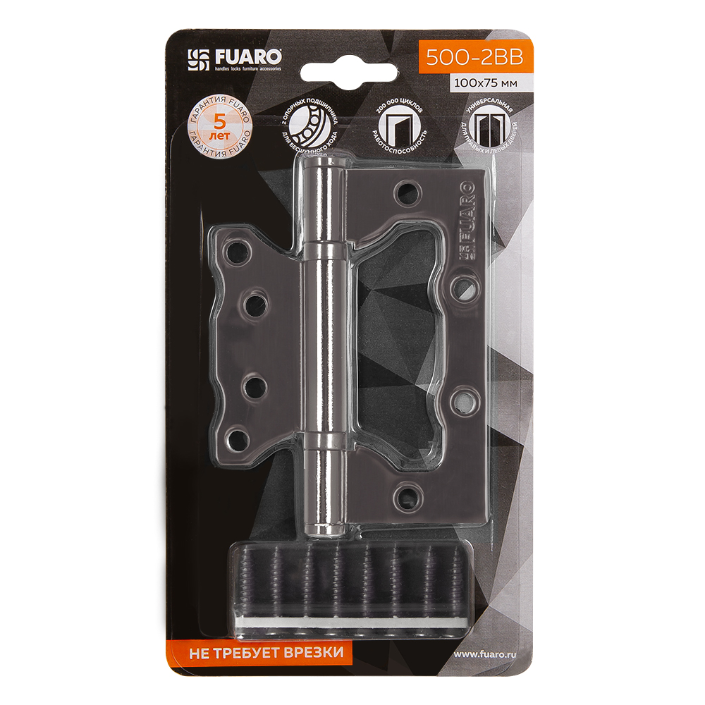Петля Fuaro (Фуаро) универсальная без врезки IN4500W-BL GR (500-2BB/BL 100x2,5) графит БЛИСТЕР - Вид 2