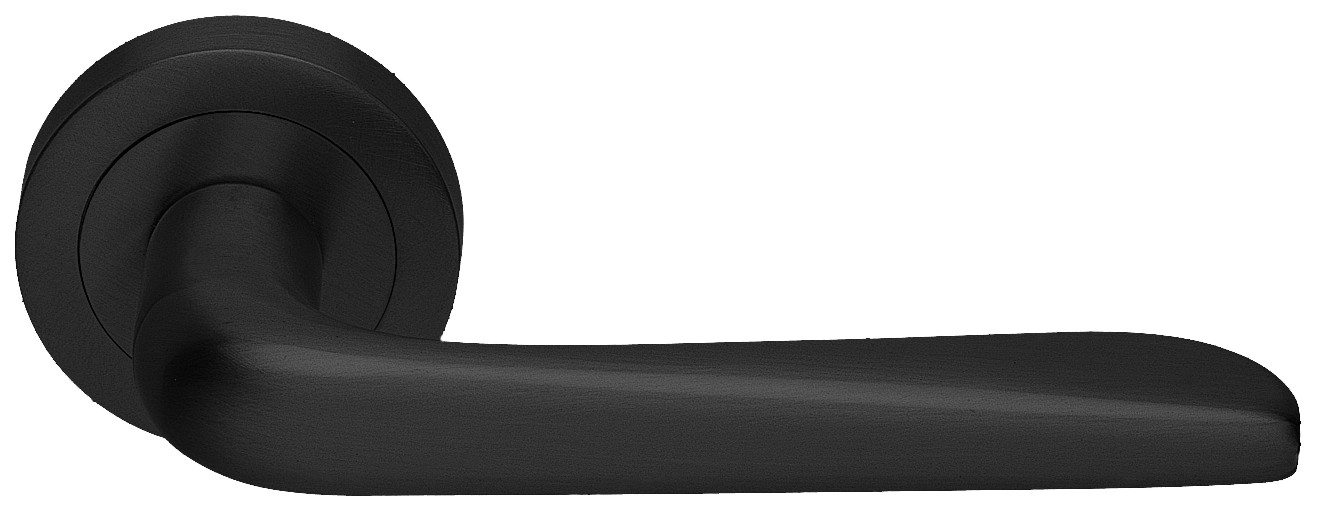 Ручка дверная PETRA R2 NERO-ST на круглой розетке,на круглой розетке цвет черный soft touch