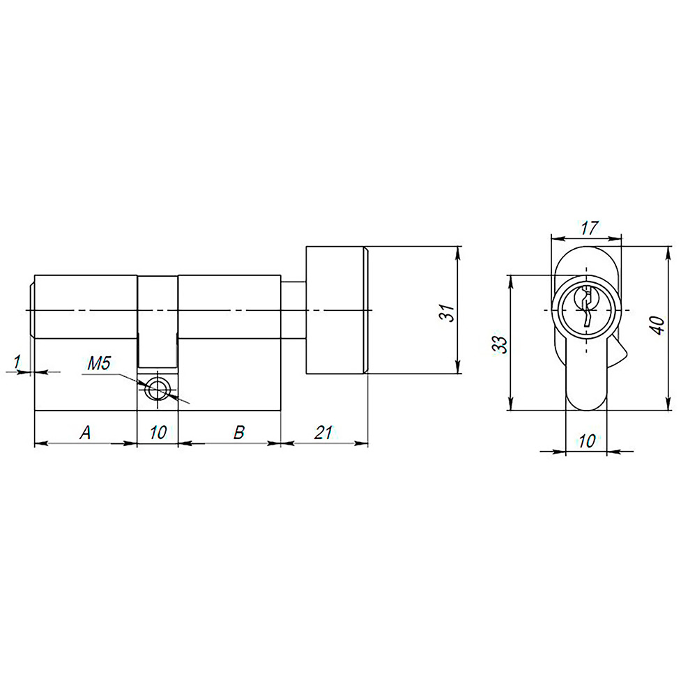 Цилиндровый Ajax (Аякс) механизм (AX102/70) AX1002Knob70 (30+10+30) PB латунь с вертушкой - Вид 2
