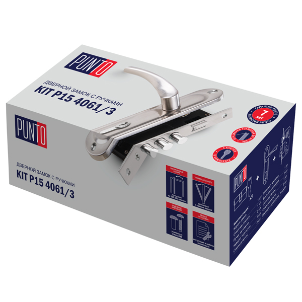 Замок Punto (Пунто) цилиндровый в комплекте с ручкой LOCKSET15.CRONA.4061-3 (KIT P15 4061/3 CRONA) SN мат.никель - Вид 4