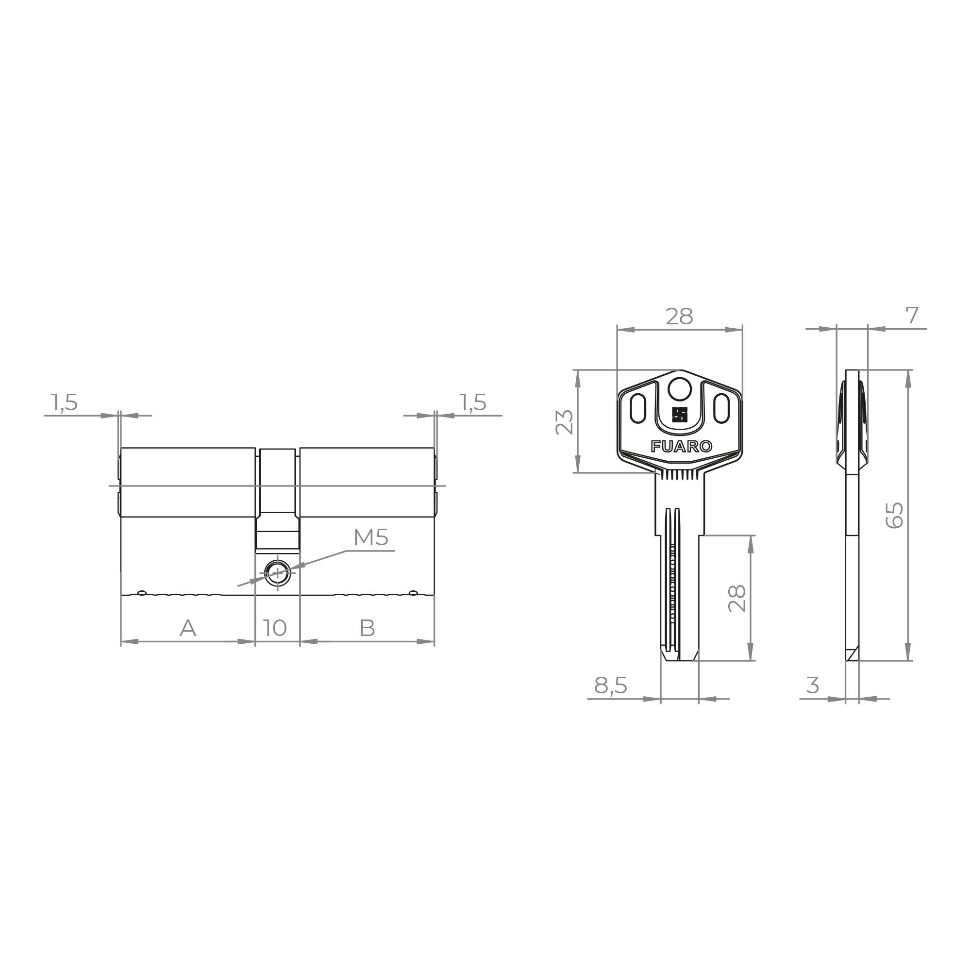 Цилиндровый Fuaro (Фуаро) механизм (D-PRO500/70) DD-PRO5000Key70(30+10+30) CP хром 5Key - Вид 2