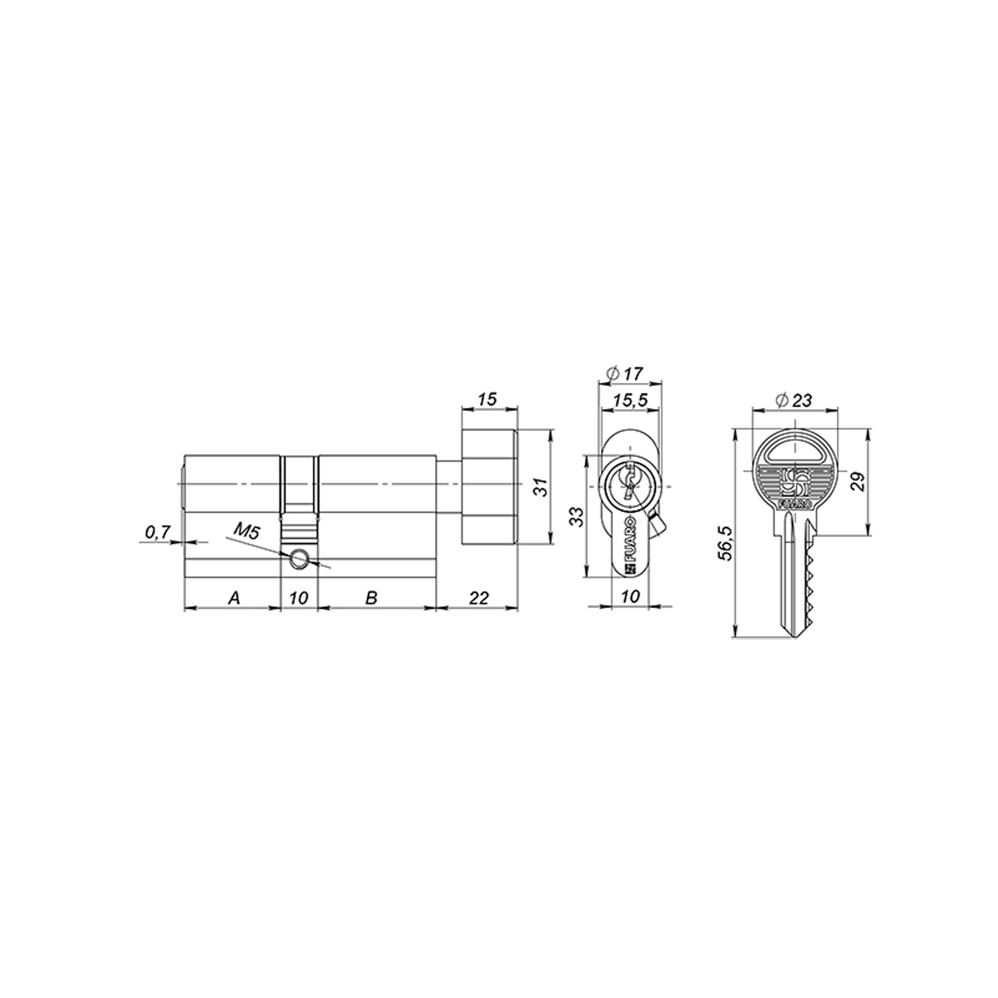 Цилиндровый Fuaro (Фуаро) механизм 1000ZM Knob70(30+10+30) SSG сатинированное золото, 5Key с вертушкой - Вид 2