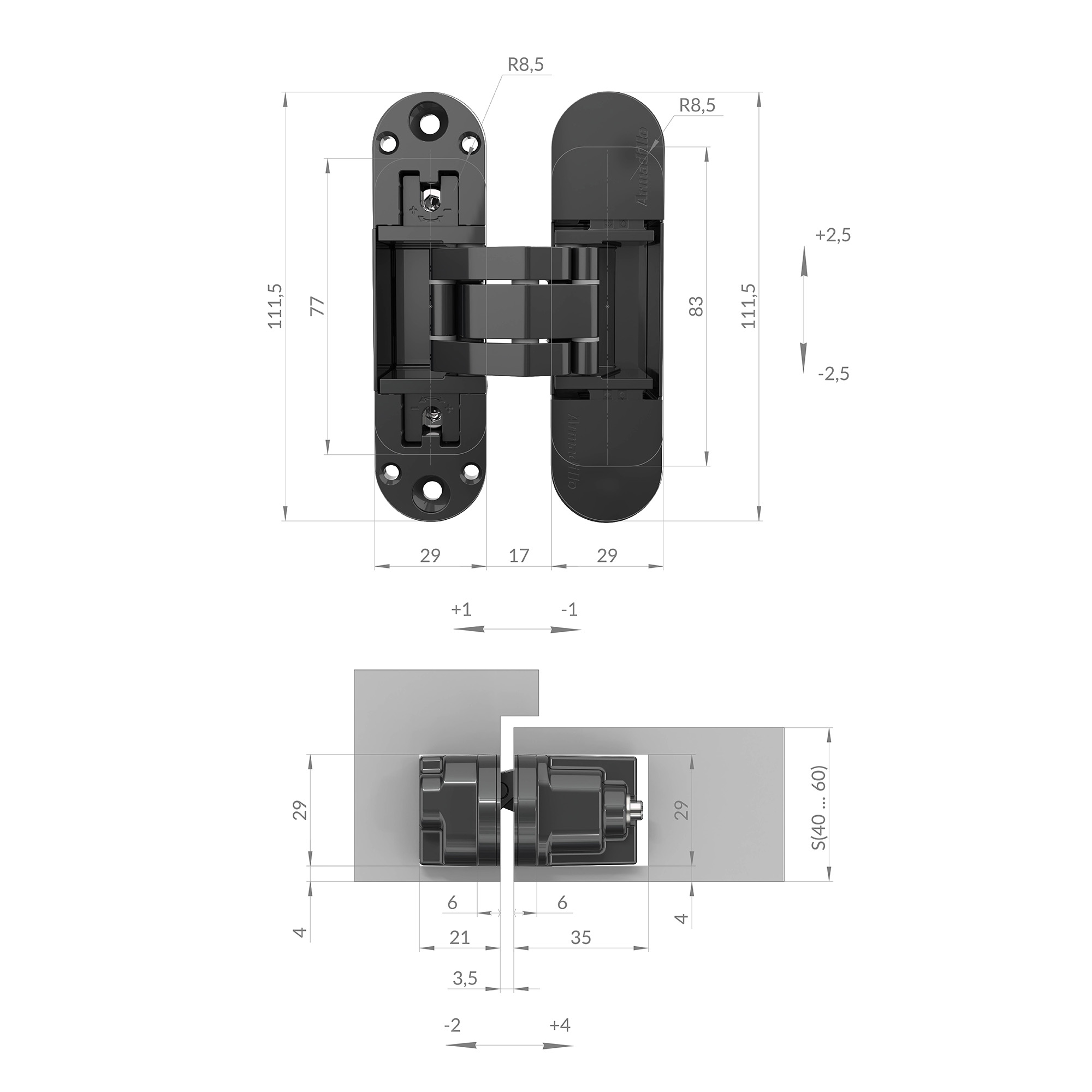 Петля Armadillo (Армадилло) скрытой установки U3D6002.TG BL черный - Вид 5