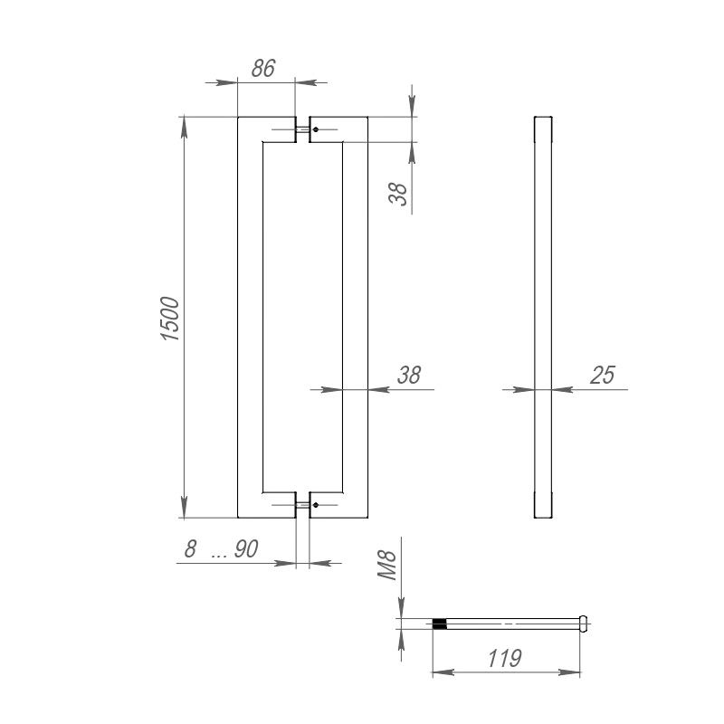 Ручка-скоба Fuaro (Фуаро) PULL.PH38/1500.26 INOX 304 (PH-26-38/1500-INOX) BLACK - Вид 2