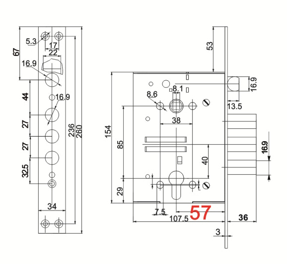 Корпус Border (Бордер) врезного замка с защёлкой ЗВ4-3/85К /79059/ - Вид 2