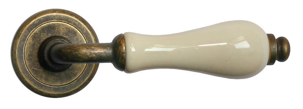 Ручка дверная CERAMICA CC-3 OBA/CHAMP раздельная на круглой розетке, цвет античная бронза/шампань, латунь - Вид 2