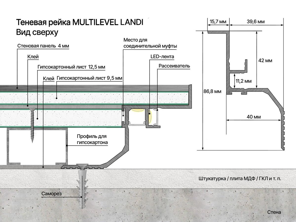 Теневая рейка LACONISTIQ MULTILEVEL MAX под подсветку - Вид 5