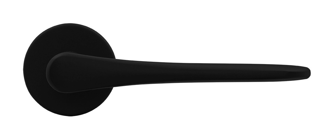 Ручка дверная AULA R5 NERO-ST на круглой розетке, цвет черный soft-touch, ЦАМ - Вид 2
