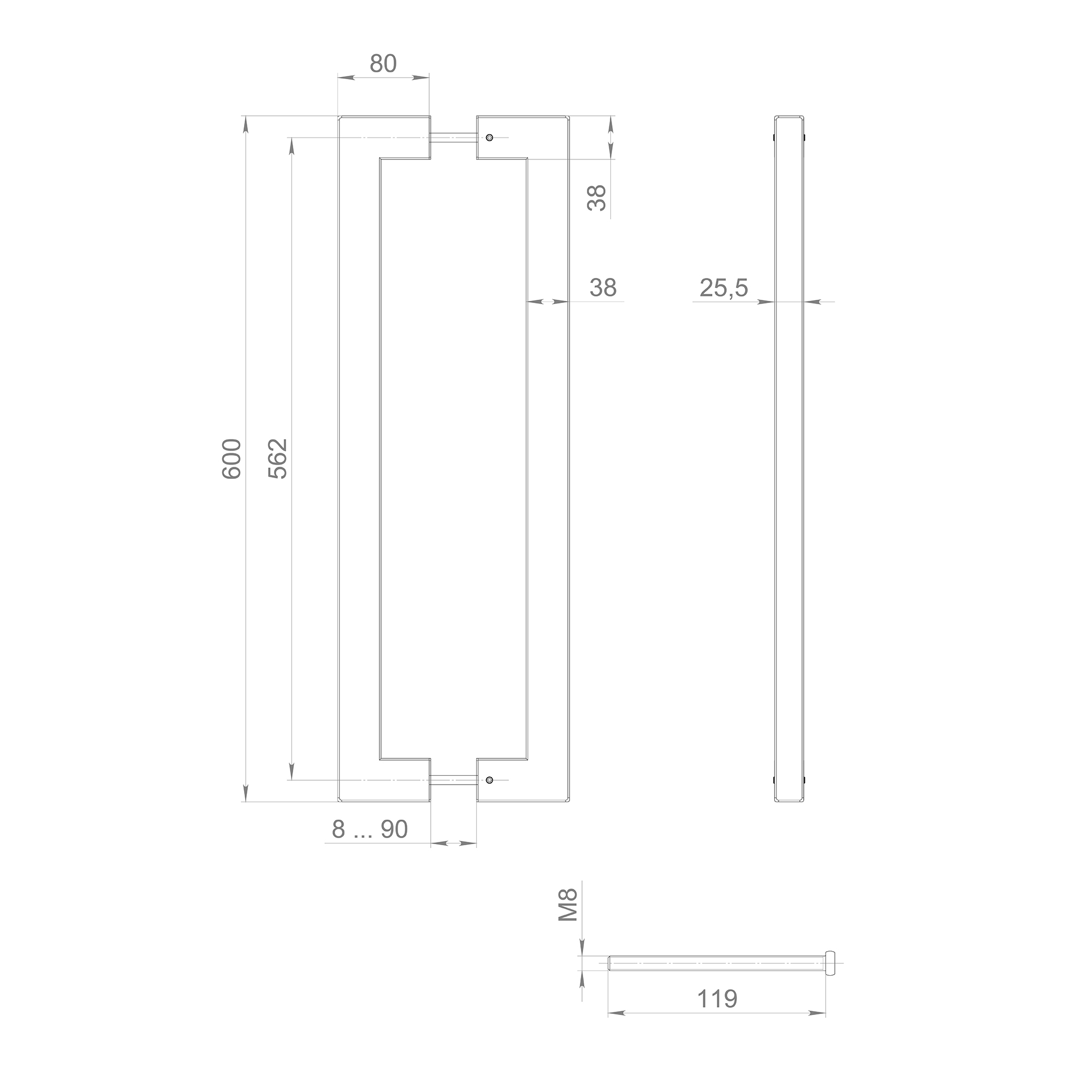 Ручка-скоба Fuaro (Фуаро) PULL.PH38/600.26 INOX 304 (PH-26-38/600-INOX) BLACK - Вид 2