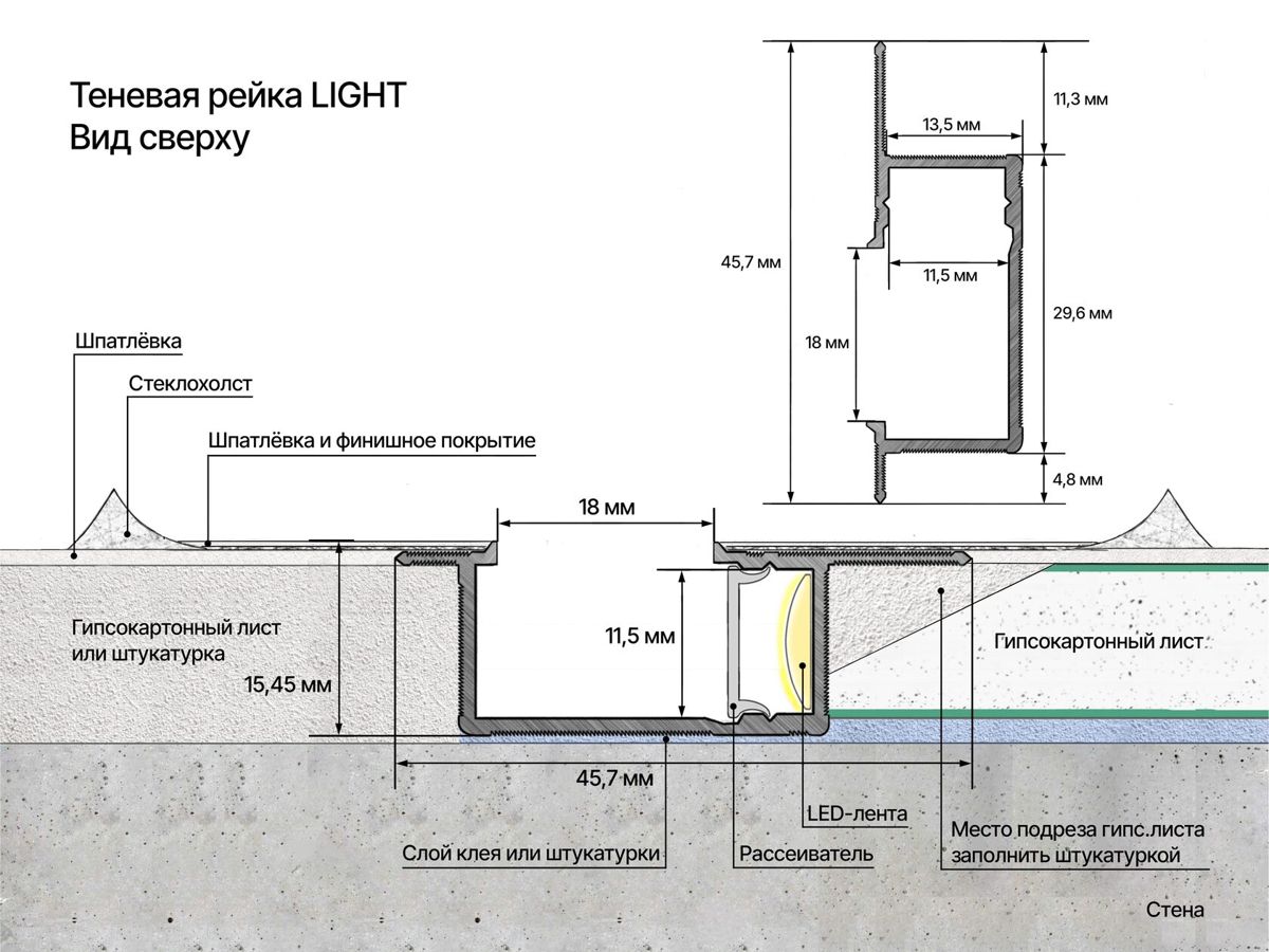 Теневая рейка LACONISTIQ LIGHT под подсветку - Вид 7