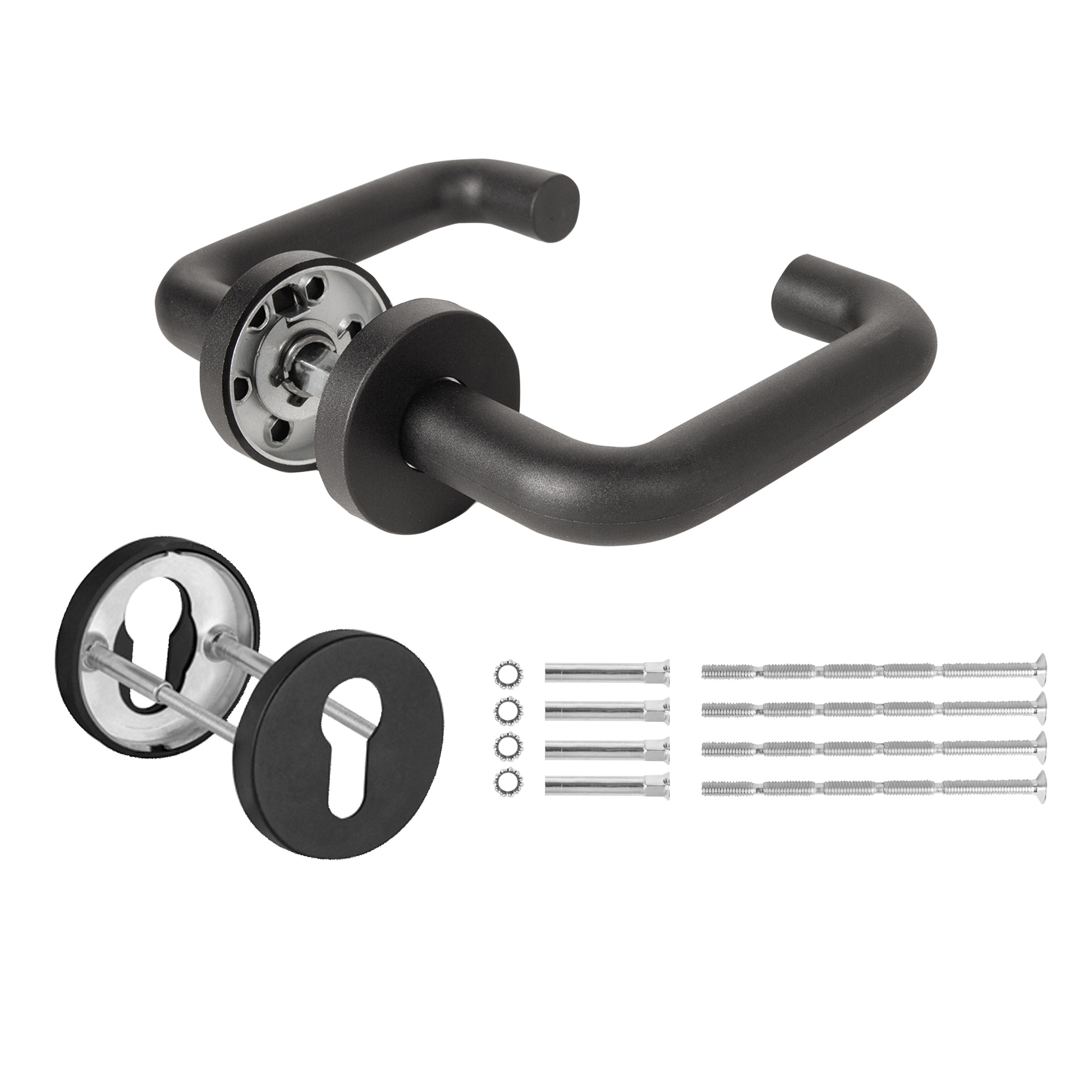 Комплект Fuaro (Фуаро) дверных ручек с накладками под цилиндр FR.DH57.0219 NE (DH-0219 NE) 9x140 мм, BL-24 черный - Вид 4