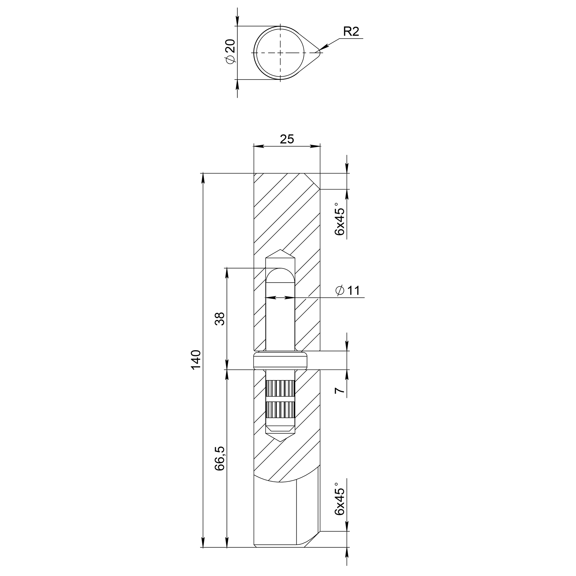 Петля приварная D20x140S (с фаской) - Вид 2