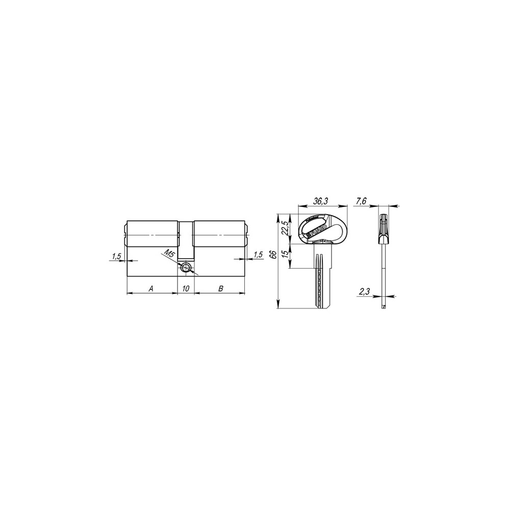 Цилиндровый Fuaro (Фуаро) механизм (D-PRO500/70) D-PRO5000Key70(30+10+30) BL черный 5Key - Вид 2